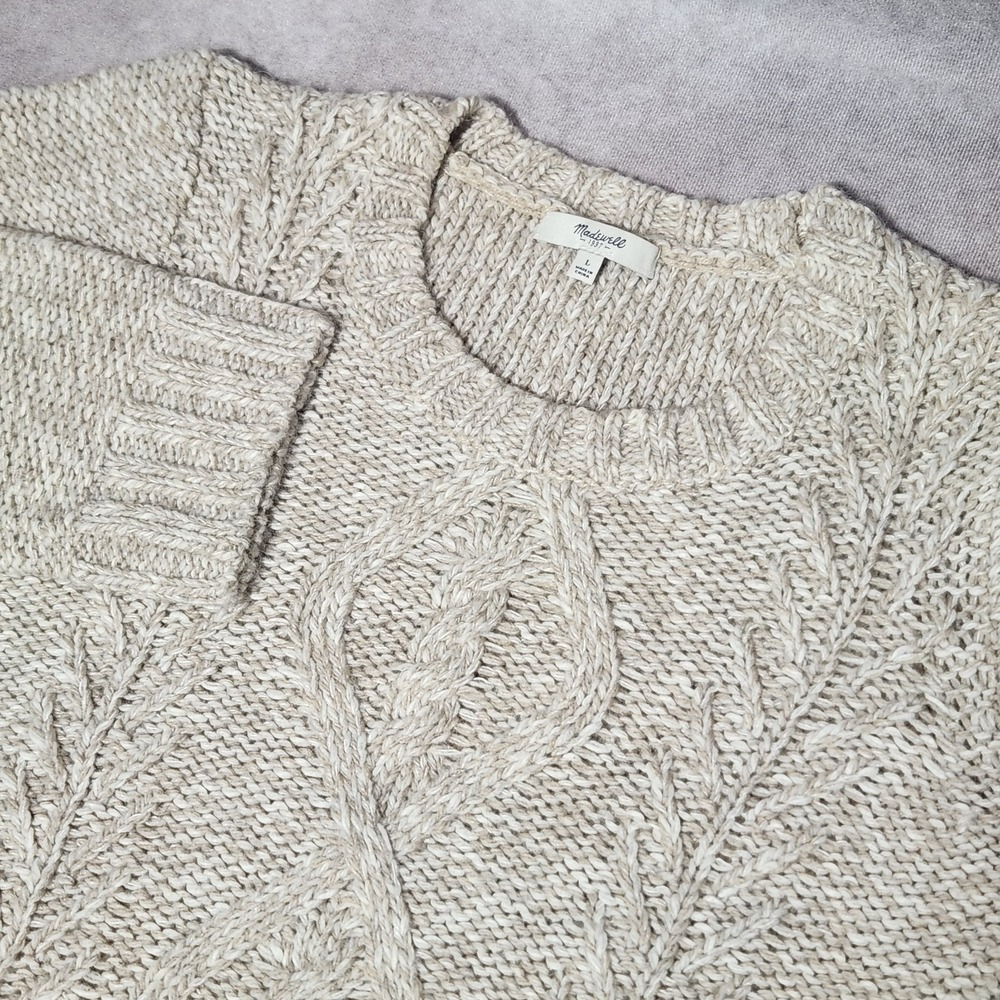 Madewell Oatmeal Cable Knit Scoop-Neck Sweater